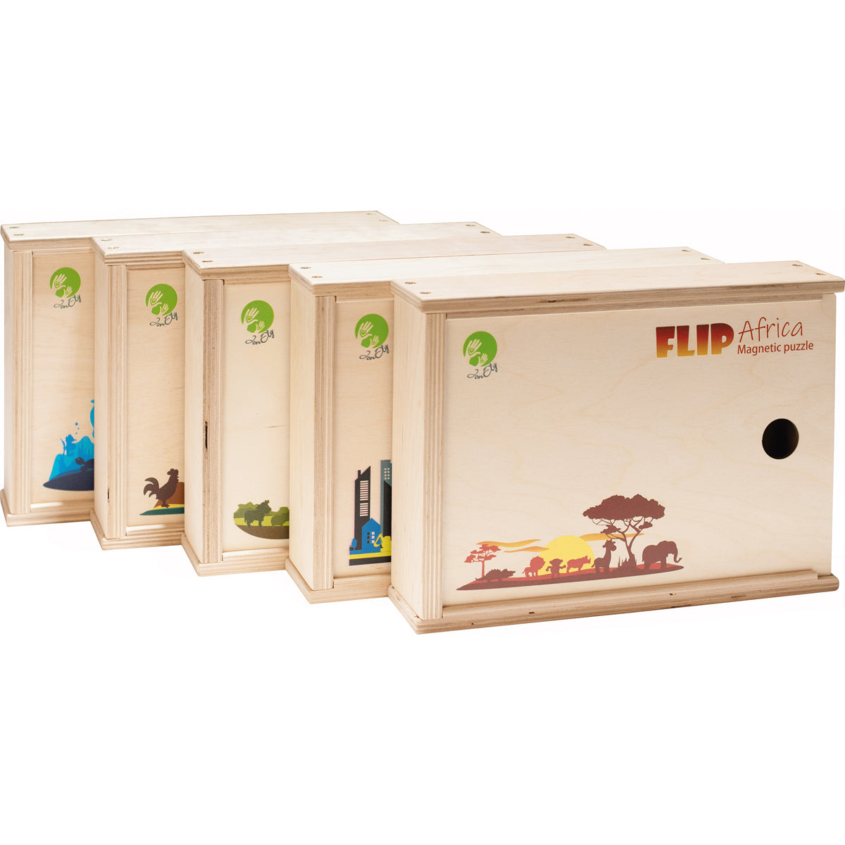 Magnetpuzzle, 6er-Set in Holzbox