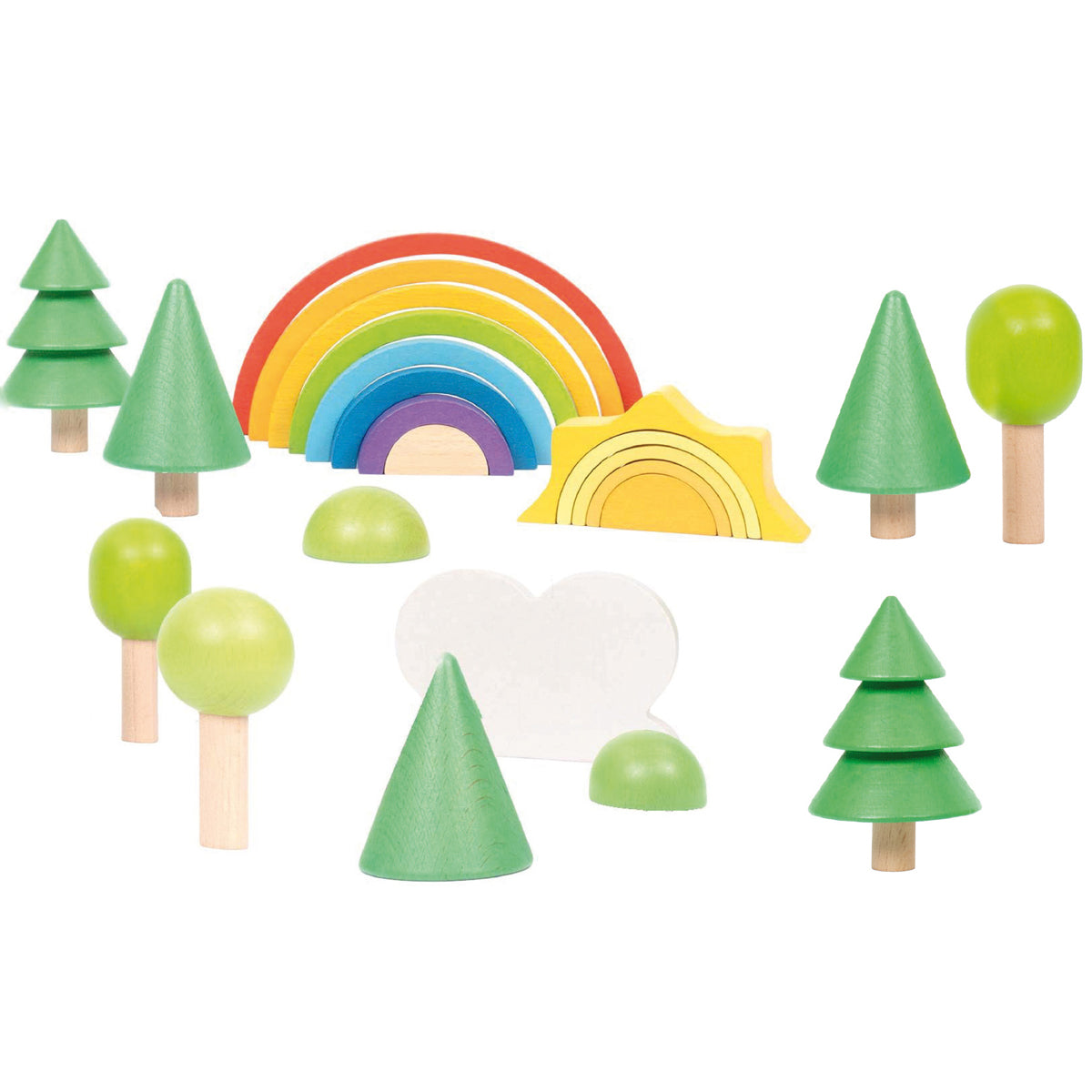 Regenbogenlandschaft aus Holz, 24 Teile
