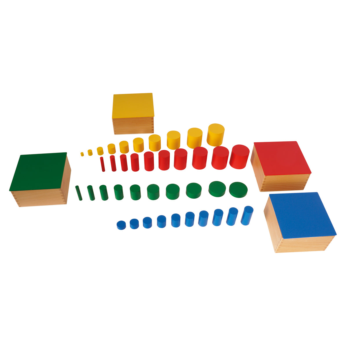 Montessori-Farbige Zylinder, 4 Boxen