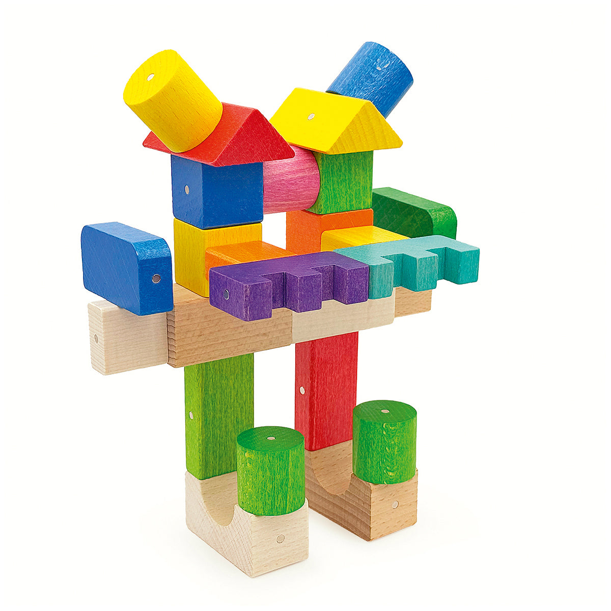 Kooglo magnetische Holzbausteine, 100 Teile – Farbig