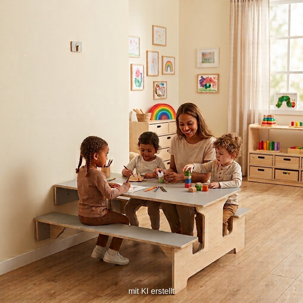 Wandklapptisch mit Bänken