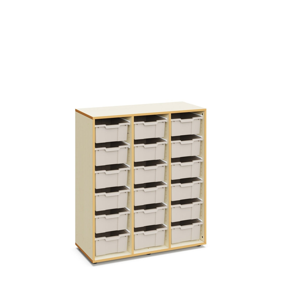 Sophie Schrank mit 18 hohen Boxen – Warmes Grau