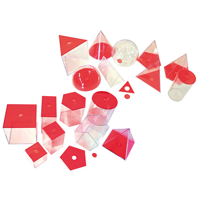 Geometrische Körper transparent, 17 Teile – Groß, rot