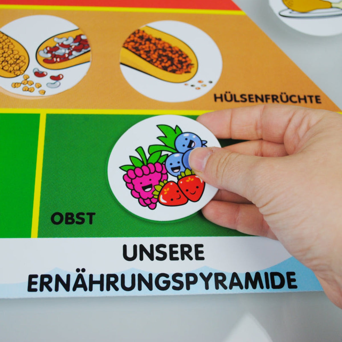 Ernährungspyramide mit 26 Lebensmittelkärtchen