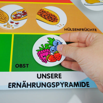 Ernährungspyramide mit 26 Lebensmittelkärtchen
