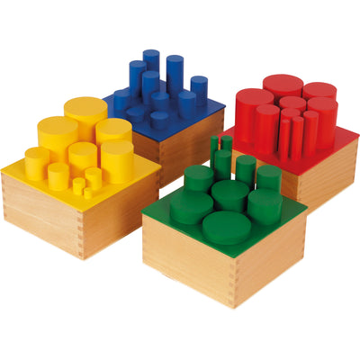 Montessori-Farbige Zylinder, 4 Boxen