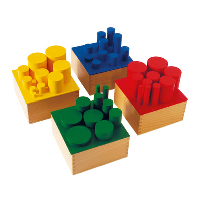 Montessori-Farbige Zylinder, 4 Boxen