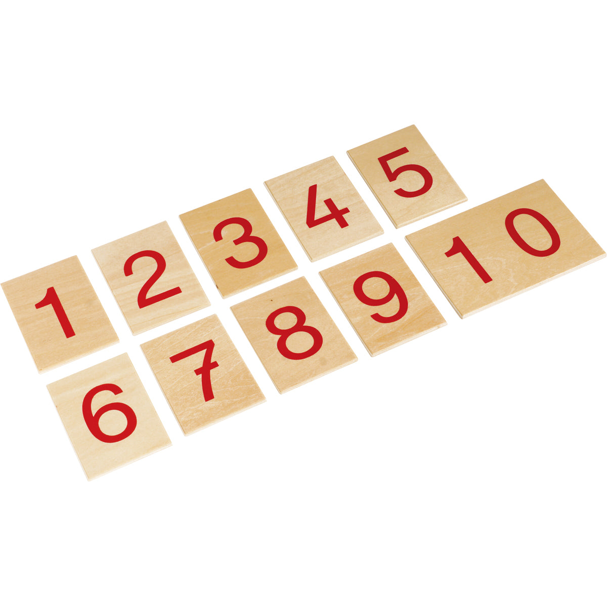 Montessori-Satz Ziffern 1–10 auf Holzbrettchen