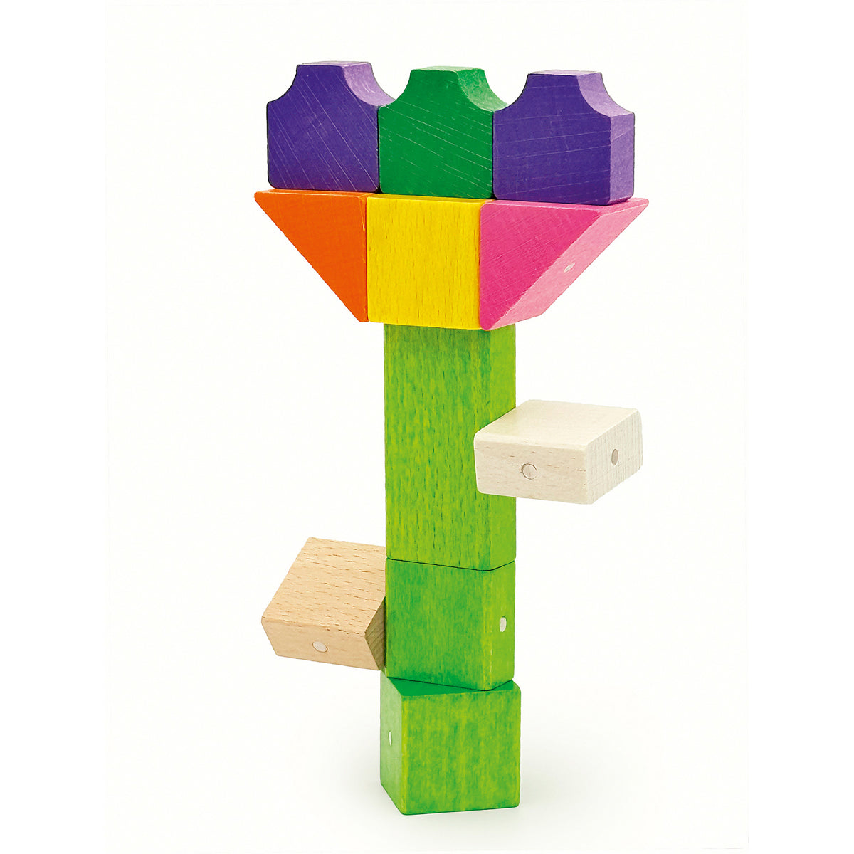 Kooglo magnetische Holzbausteine, 300 Teile in Holzkiste – Farbig