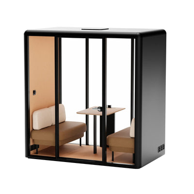 Essen L Akustikkabine für 2–4 Personen – Dunkelgrau, Sofa: beige/braun