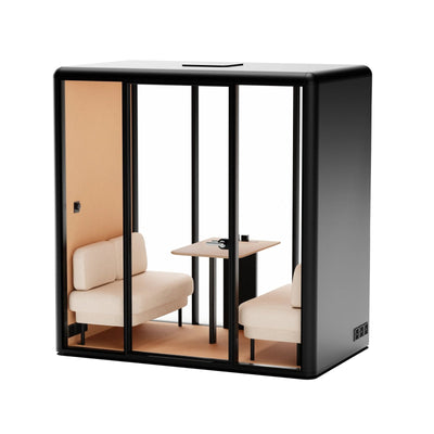 Essen L Akustikkabine für 2–4 Personen – Dunkelgrau, Sofa: beige