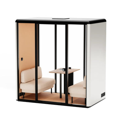 Essen L Akustikkabine für 2–4 Personen – Warmweiß, Sofa: beige